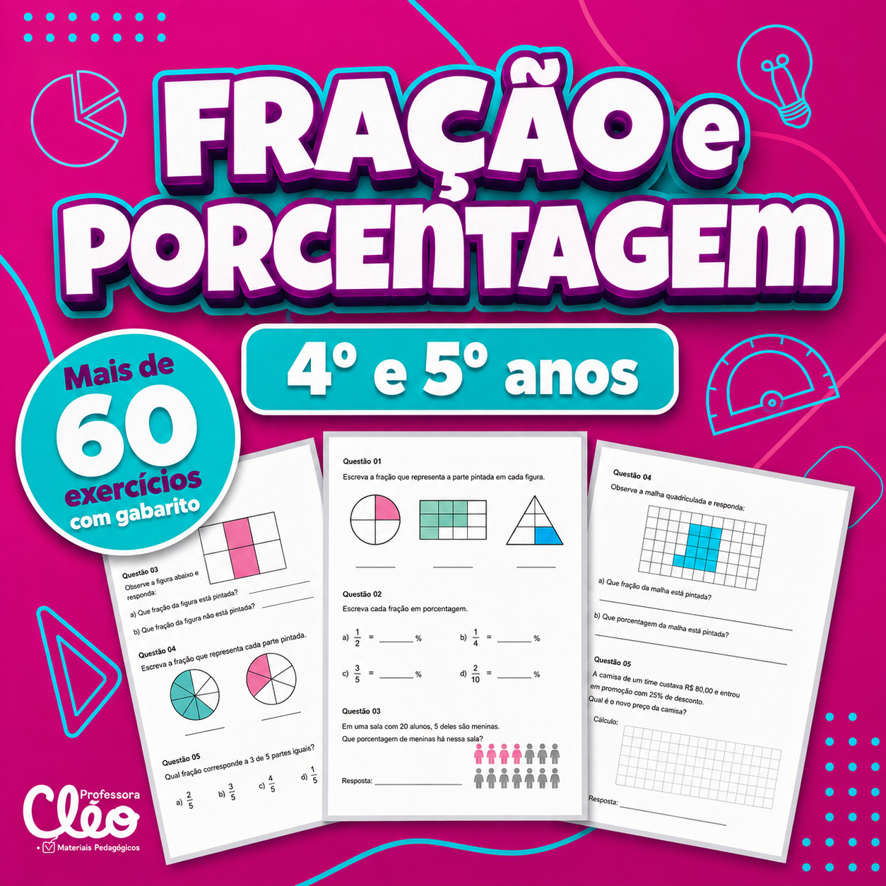 Capa do Material Fração e Porcentagem - Mais de 60 Exercícios - 4º e 5º Anos